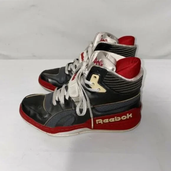 Reebok Commitment Mid RARE RETRO D Silver White Red Shark 8 Vintage